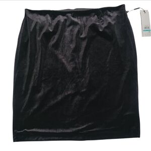 Calvin Klein Black Velvet Knee Length Scandi Romantic Pencil Skirt Plus Size 16